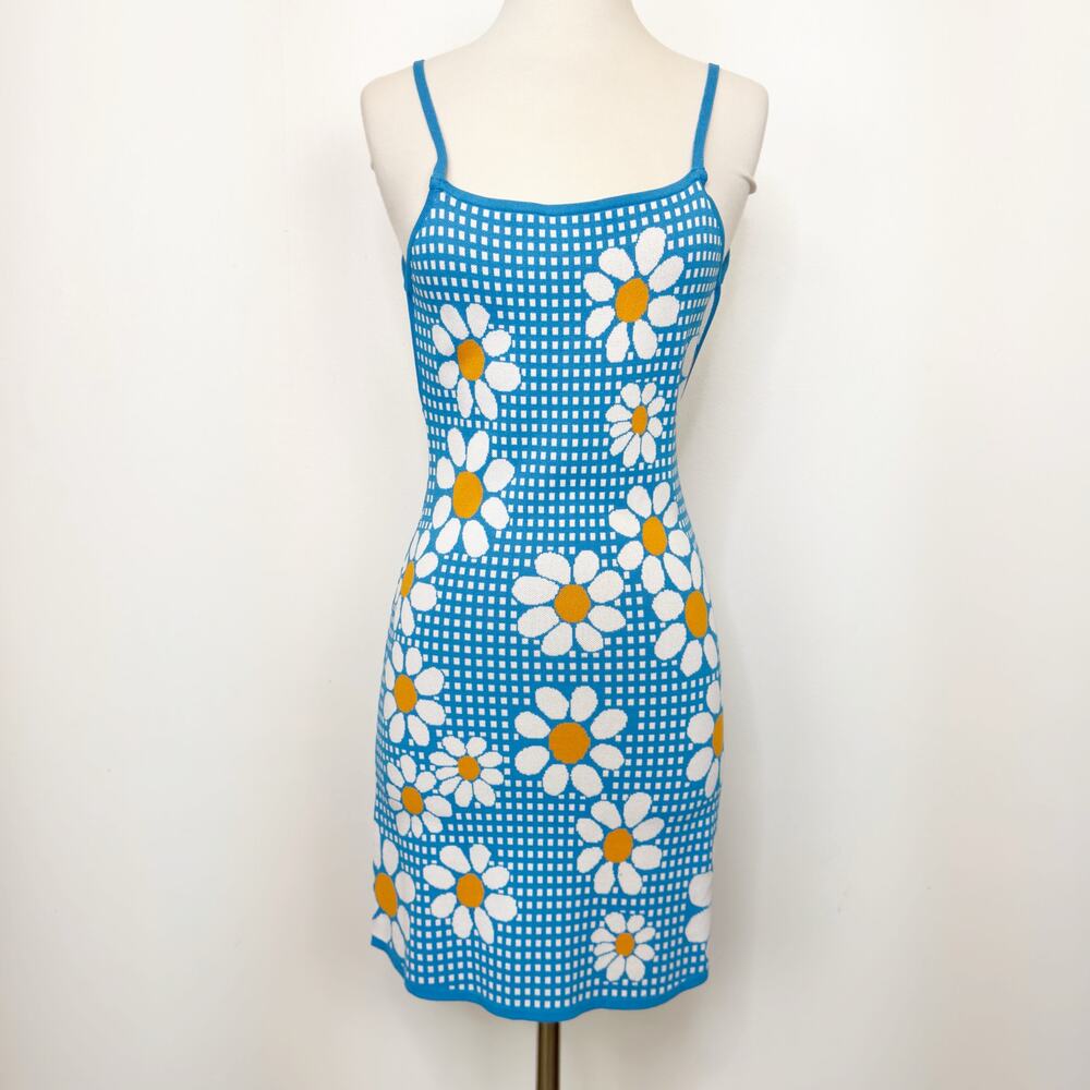 Zara Blue Jacquard Daisy Mini Dress S